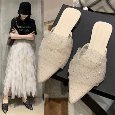 China Fashion trend 2022 new summer mesh sandals ladies sweatband pearl headband breathable outlet casual slippers wholesale ladies for sale