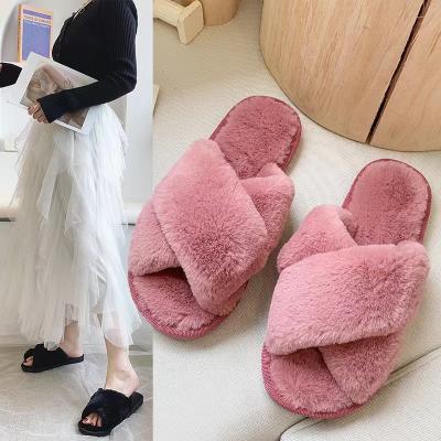 China Cushioning Popular Girls Cross-shaped Warm Indoor Casual Shoes Ladies Winter Shoes Fur Slippers Wholesale Classic Style for sale