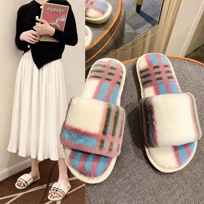 China Cushioning line hot sale ladies indoor cotton slippers home plaid ladies plus velvet slippers women's casual shoes wholesale for sale