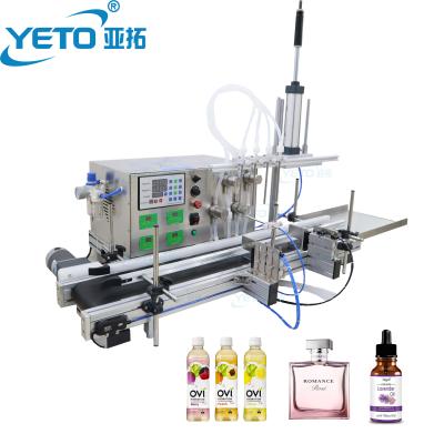 China YETO-10-1000ml Food 4 Nozzle Tabletop Automatic Magnetic Pump Liquid Filling Machine with Conveyor Bottle Water Filler Essential Oil for sale