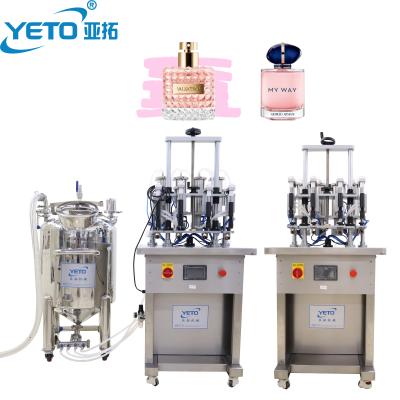 China YETO-30ml 50ml 100ml Food 4 Nozzles Flavor Filling Machine Semi Automatic Bottle Filler Vacuum Bottle Production Line for sale