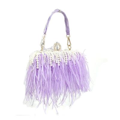 China Wholesale Luxury Handmade Ostrich Feather Bag Fur Trending Bags For Women Fashion Wedding Clutch Handbag for sale