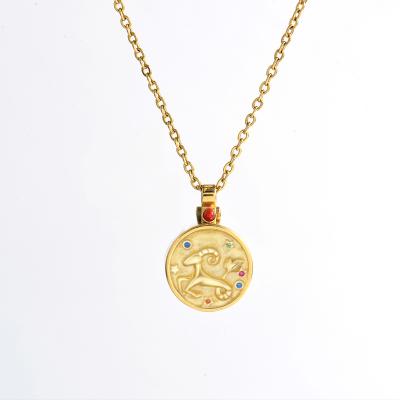 China QIANGUYI CLASSIC Can Be Opened And Closed Gold Women Men Twelve Zodiac Sign Charm Pendant Necklace Custom Necklace for sale