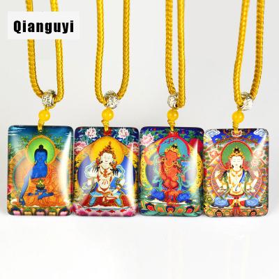 China QIANGUYI CLASSIC Customized Thai Crystal Thangka Necklace Powerful Tibetan Buddhism Amulet Dangling Amulet for sale