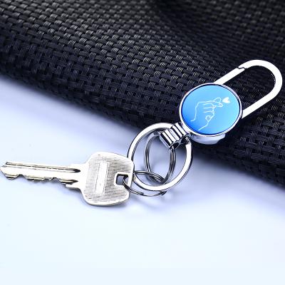 China Metal Multi Color Laser Carving Key Chain Double Round Hanging Key Chain Ring LOGO Custom for sale