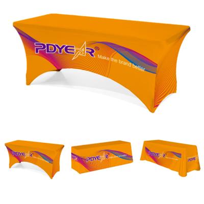 China Waterproof Custom Logo Trade Show Printing Sublimation Printed Logo Polyester Spandex Table Covers 6ft Massage Table Cover for sale