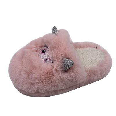 China Cute Embroidery Kids Fur Slippers Durable Customized Animal Pink Furry Winter for sale