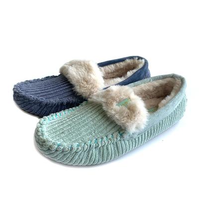 China Winter Flat Elegant Warm Corduroy Fur Loafers Upper Shoes For Woman for sale