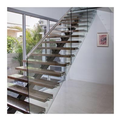 China Solid Wood Straight Stair Case Material In Carbon Steel, Stainless Steel And Glass for sale