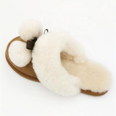 China Latest Anti-odor HQS-WS006 Sheepskin Slippers Face Genuine Sheepskin Slippers Double Moccasin Slippers For Girls for sale