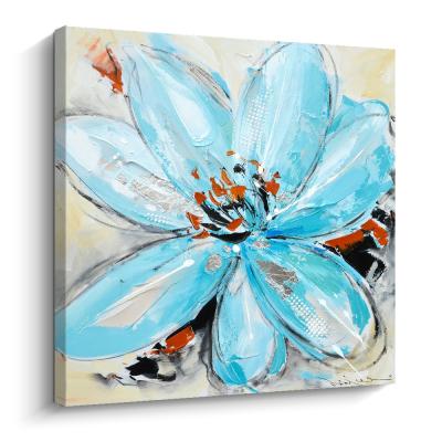 China Environmental Handmade Painting Water Lily Canvas Materials Flower Oil Painting Blue Lotus For Wall Decor for sale