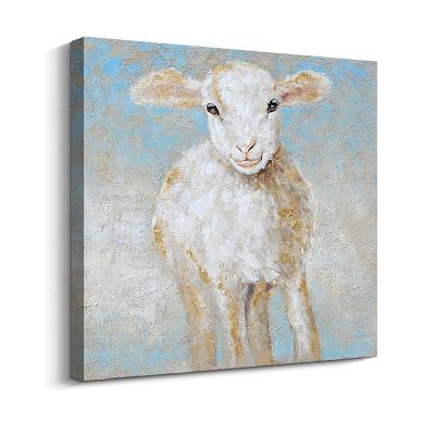 China Handmade Original Environmental Materials Cartoon Sheep Oil Paintings Abstract Goat Animal Canvas For Children for sale