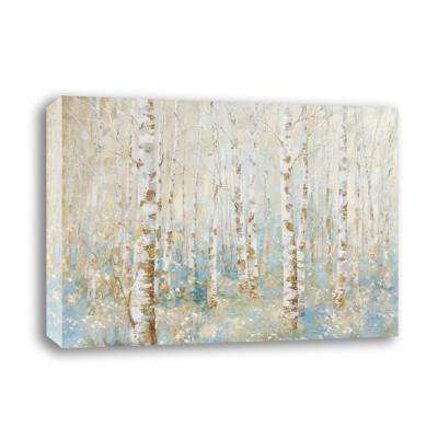 China Environmental Materials Hand Painted Landscape Birch Canvas Mint Oil Painting Stretched Tree With Wood Frame For Living Room for sale