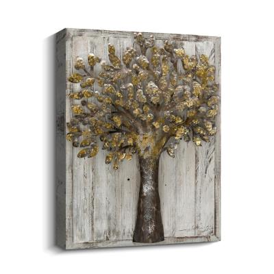 China Environmental Materials Metal Tree On Wooden Metal Sculpture Wall Art Home Painting Decor for sale