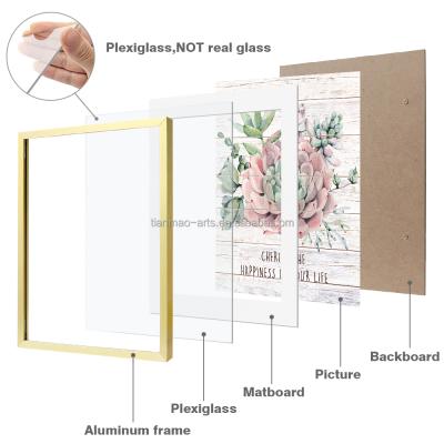 China Environmental Materials Metal Wall Mount Square Picture Frame Collection With Ivory Color Mat And Real Aluminum 12x12 Glass Frame for sale