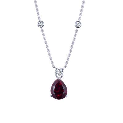 China Messi Gems Custom Jewelry Pear 3CT Lab Grown Ruby Gemstone 18K Gold Lab Diamond Necklace for sale