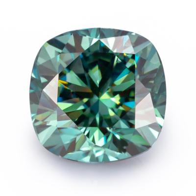 China GRA cushion cut wholesale teal color vvs loose synthetic moissanite for sale