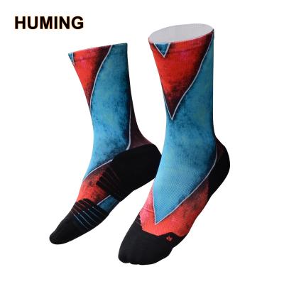 China Anti-Slip 3D Printing Crew Compression Cushioned Cycling Running Socks for sale