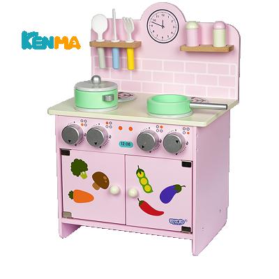 China 2020 Hot Sale Role Play Toy Modern Small Pink Wooden Kitchen Toys Kitchen Set For Children 34*24*48 for sale