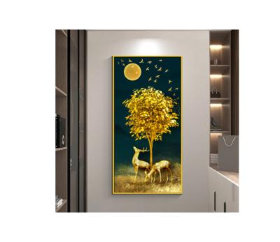 China Modern Luminous LED Lighted Art Printing Glass Deer Wall Canvas Painting Decorative Oil Artwork For Living Room Home And Office for sale