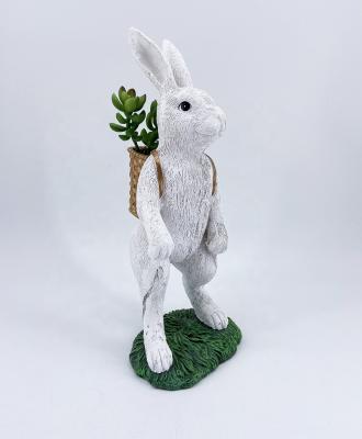 China Europe; 2021 New Artistic Hot Sales Party Decorations Resin Craft Statue Artificial White Easter Bunny With Basket for sale