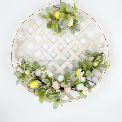 China Europe; 2021 New Design Happy Easter Home Party Decorations Artistic Wholesale Wooden Easter White Flowers Wreath for sale