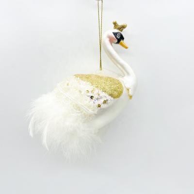 China Europe Wholesale 2021 New Design White Swan Glass Christmas Decoration For Christmas Tree Hanging Ornaments for sale