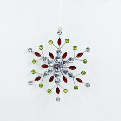 China Europe Hot Sale Christmas Tree Craft Metal Red/Green Snowflake Hanging Ornament For Christmas Decoration for sale