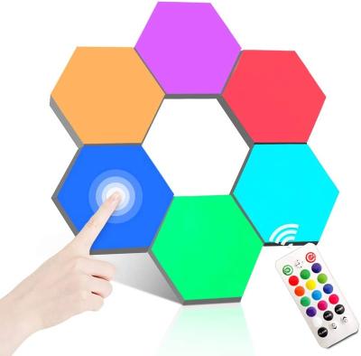 China Modern Smart DIY Flush Mount Wall Light RGB Assembled Geometric Modular Hexagon Wall Led Colored Light Used In Bedroom for sale