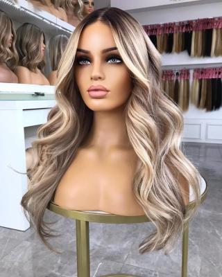 China Raw Unprocessed Body Wave Hair Highlights Color Body Wave Cuticle Aligned HD Lace Front Wig For White Women for sale