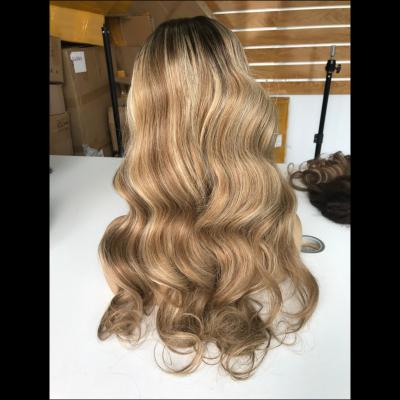 China Glueless 100% Cuticle Aligned HD Blonde Virgin Hair Highlights Body Wave Lace Front Wigs For White Women for sale