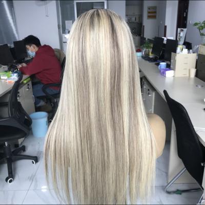 China Best Quality European Body Wave Lace Wig Kingdom Hair Top Quality Gold Blonde Balayage Color Full HD Lace Front Wig For Women Wavy Style for sale