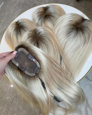 China Dark Color Topper With Pre Plucked Hairline Mono Ombre Hair Root Lace Closure Hairpieces Good Quality Straight for sale