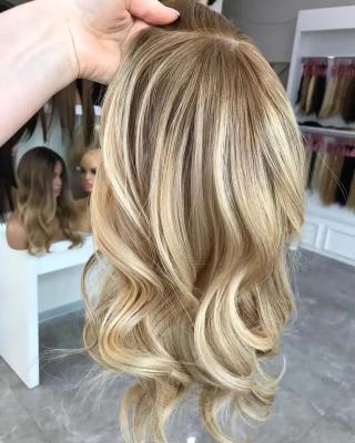 China Virgin Straight Hot Hair Product Natural Hairline Highlights Blonde Body Wave Color Silk Base Topper For Women for sale