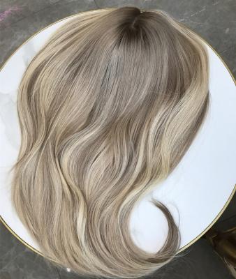 China Swiss Virgin Straight European Hair Lace Hairpiece Hairpiece Highlights Color 6x7 7x9 Silk Base Topper For White Woman for sale