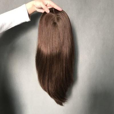 China Directly Ready to Ship Silk Bottom Hair Topper 16 Inch 150 Density European Hairline Natural Silk Base 6x7 Hairline Topper for sale