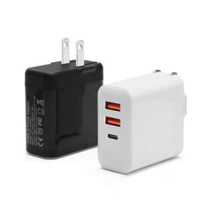 China Durable Hot Selling Mult-function USB Type-c 3 Left Fast Charging 30W US Plug Charger For Mobile Phone Laptop With Custom Logo for sale