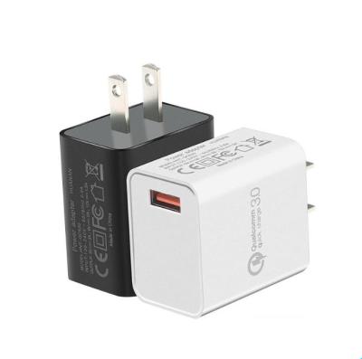 China Hot Sale 2021 QC 3.0 Fast Charger 18W USB Charger QC3.0 USA Plug Power Adapter Wall Charger For Mobile Phone Travel Charger With Custom Logo for sale