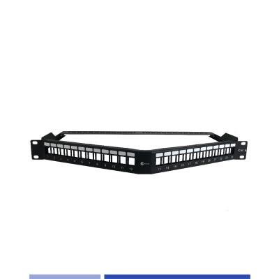 China 1U Module 24 Port Angled Patch Panel Cat6A Heat Insulation UV Resistant for sale