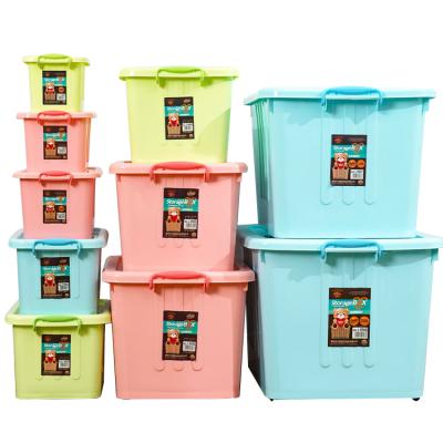 China Home 6.5L-250L Organizer Multi Purpose Large Laundry Viable Colorful Lock Container Plastic Storage Box with Lids and Wheels for sale