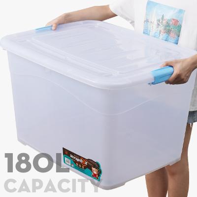 China Durable 180L Plastic Other Style Heavy Duty Cheap Toy Storage Box Bin Clear Transparent Box for sale