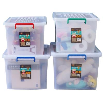 China Style Top Quality Sustainable Warm Clear Transparent Container Boxes Stackable Storage Barrel With Wheels For Kids Play for sale