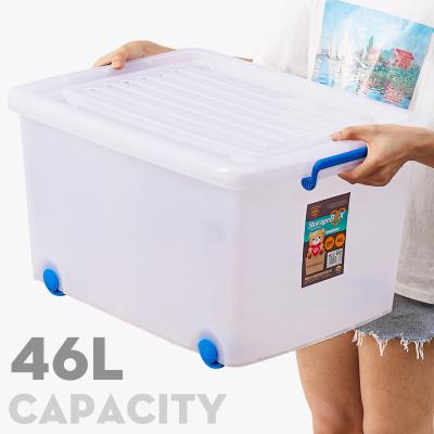 China Sustainable Cheap Clear Normal Stacking Plastic Storage Box Container With Wheels for sale