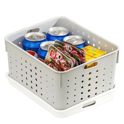 China Sustainable Nordic Style Finishing Storage Basket White And Gray Plastic Bathroom Kitchen Toilet Container Storage Basket for sale