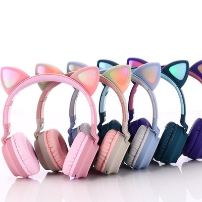 China Custom Cute Headband Girl Over Ear LED Light Handsfree Wireless Cartoon Cat Earphones for sale