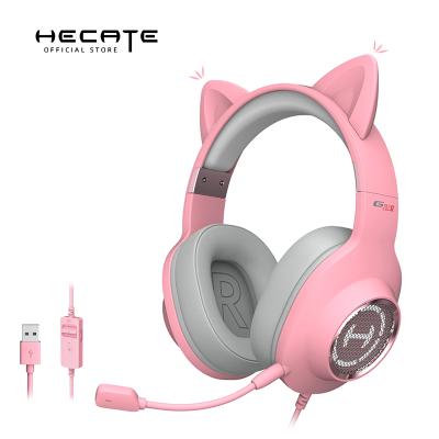 China EDIFIER HECATE G2II RGB Light Effects Pink Cat Ear RGB Light Microphone Gaming Headphones For Girls for sale