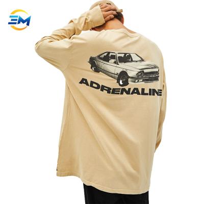 China 2018 new anti-pilling personality printing long sleeve beige color T-shirt T-shirt for man for sale