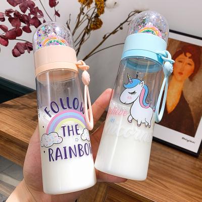 China 2022 Viable Cute Cartoon 500ml Cold Drinking Cup Glitter Cup Recyclable Plastic Water Bottle For Beverage for sale