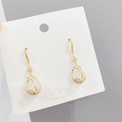 China Hot Sale Design S925 Sterling Silver Pin Opal Tulip Earrings FASHIONABLE Crystal Rose Drop Earrings for sale