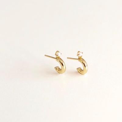 China New Arrival TRENDY High Quality Gold Tone Mini Pearl Hoop Earrings Circle Pearl Earrings Small for sale